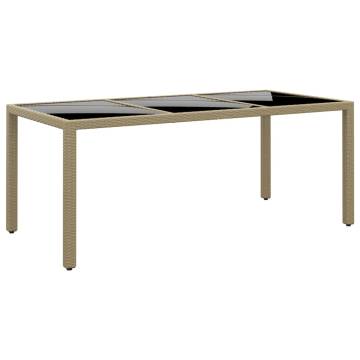 Stylish Garden Table | 190x90 cm Tempered Glass & Poly Rattan