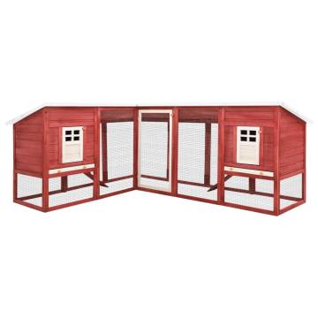 Outdoor Rabbit Hutch with Run - Red & White Solid Fir Wood