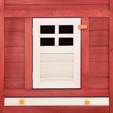 Outdoor Rabbit Hutch with Run - Red & White Solid Fir Wood