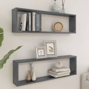 Wall Cube Shelf Set - High Gloss Grey | HipoMarket UK