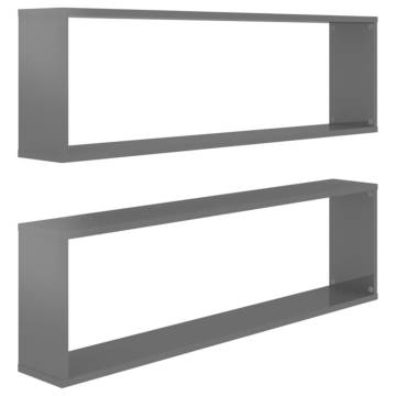 Wall Cube Shelf Set - High Gloss Grey | HipoMarket UK