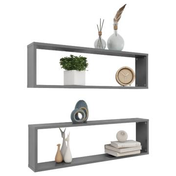 Wall Cube Shelf Set - High Gloss Grey | HipoMarket UK