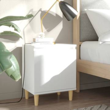 Scandinavian Bed Cabinet with Solid Wood Legs - White 40x30x50 cm