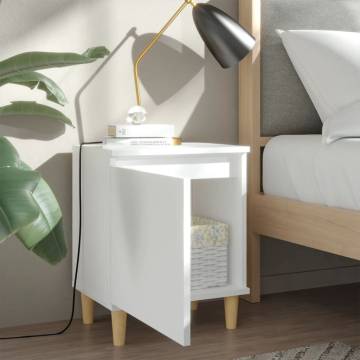 Scandinavian Bed Cabinet with Solid Wood Legs - White 40x30x50 cm