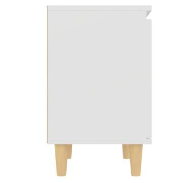 Scandinavian Bed Cabinet with Solid Wood Legs - White 40x30x50 cm