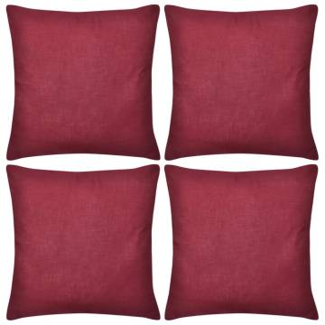 4 Burgundy Cotton Cushion Covers - 50 x 50 cm