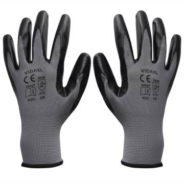 Nitrile Work Gloves - 24 Pairs Size 8M | Grey & Black