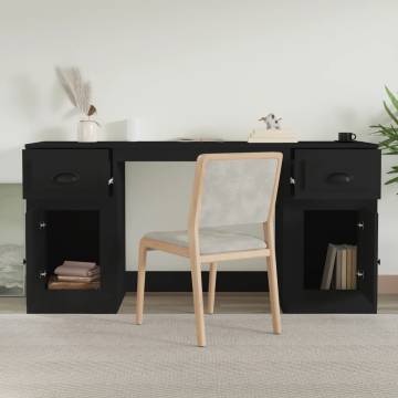 Elegant Black Engineered Wood Desk with Cabinet | Hipomarket