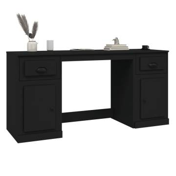 Elegant Black Engineered Wood Desk with Cabinet | Hipomarket