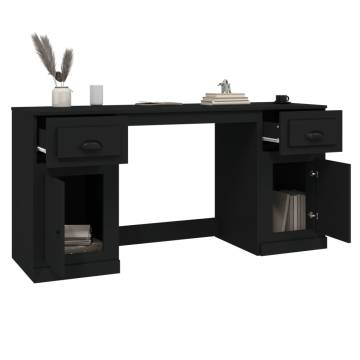 Elegant Black Engineered Wood Desk with Cabinet | Hipomarket