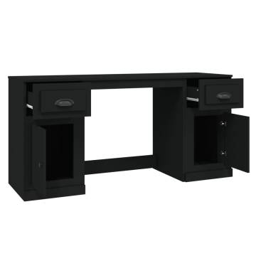 Elegant Black Engineered Wood Desk with Cabinet | Hipomarket