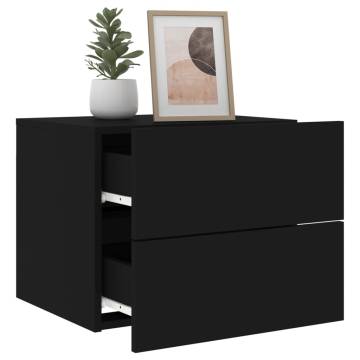 Wall-Mounted Bedside Cabinet with LED Lights in Black