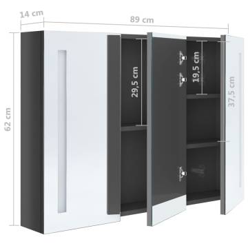 LED Bathroom Mirror Cabinet - Shining Grey 89x14x62 cm