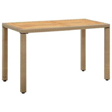 Beige Garden Table 123x60 cm - Poly Rattan & Acacia Wood