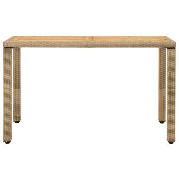 Beige Garden Table 123x60 cm - Poly Rattan & Acacia Wood