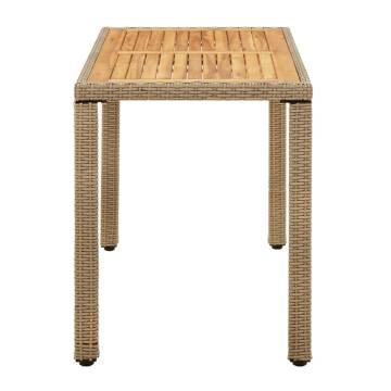 Beige Garden Table 123x60 cm - Poly Rattan & Acacia Wood