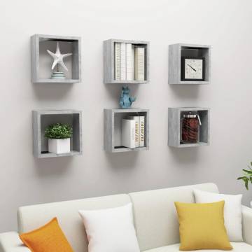 Wall Cube Shelves 6 pcs Concrete Grey | Hipo Market