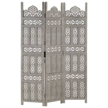 Elegant Hand Carved 3-Panel Room Divider - Grey 120x165 cm