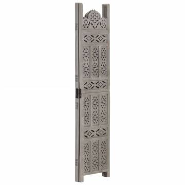 Elegant Hand Carved 3-Panel Room Divider - Grey 120x165 cm