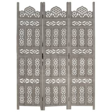 Elegant Hand Carved 3-Panel Room Divider - Grey 120x165 cm