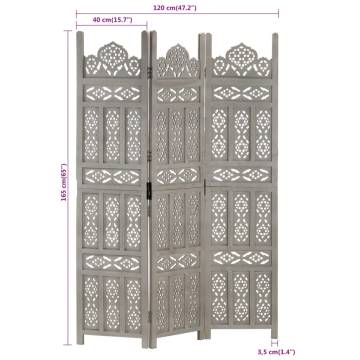 Elegant Hand Carved 3-Panel Room Divider - Grey 120x165 cm