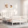 White Double Bed Frame with Headboard - Solid Pine Wood