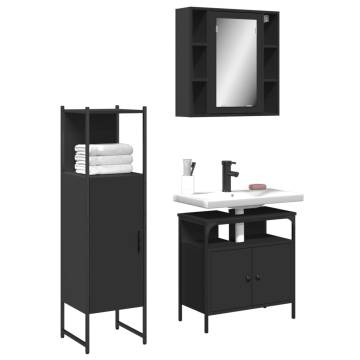 3 Piece Bathroom Cabinet Set | Black Engineered Wood