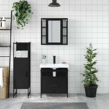 3 Piece Bathroom Cabinet Set | Black Engineered Wood