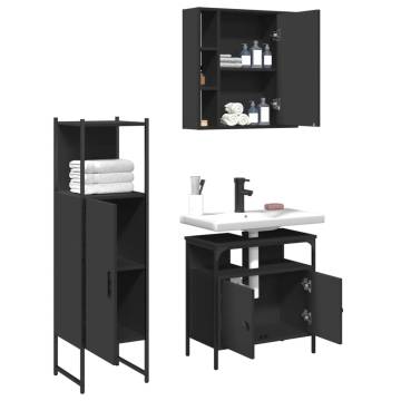 3 Piece Bathroom Cabinet Set | Black Engineered Wood