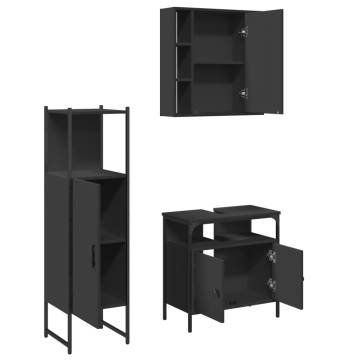 3 Piece Bathroom Cabinet Set | Black Engineered Wood