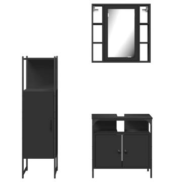 3 Piece Bathroom Cabinet Set | Black Engineered Wood