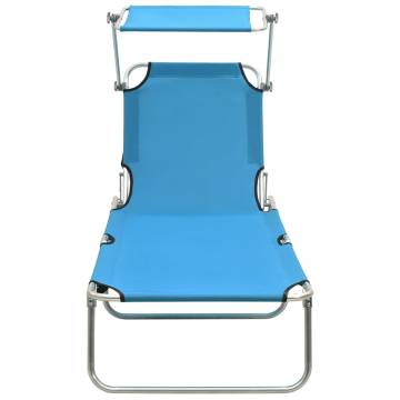 Folding Sun Lounger with Canopy - Blue Aluminium | HipoMarket