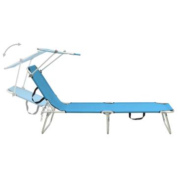 Folding Sun Lounger with Canopy - Blue Aluminium | HipoMarket