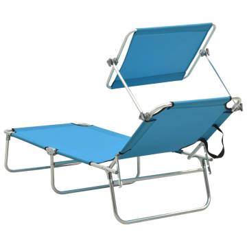 Folding Sun Lounger with Canopy - Blue Aluminium | HipoMarket