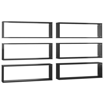 High Gloss Black Wall Cube Shelf Set - 6 Pcs | HipoMarket