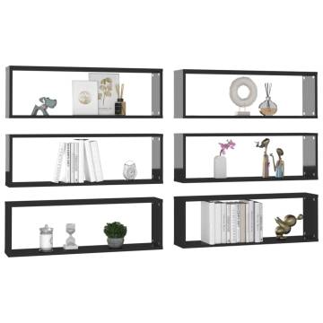 High Gloss Black Wall Cube Shelf Set - 6 Pcs | HipoMarket