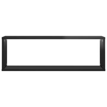 High Gloss Black Wall Cube Shelf Set - 6 Pcs | HipoMarket