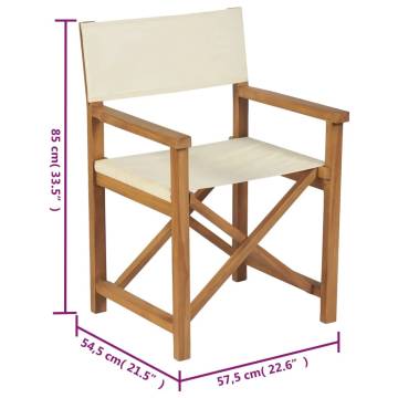 Folding Director's Chairs 2 pcs Cream Solid Wood Teak - Hipomarket