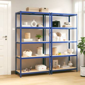 5-Layer Shelves in Blue - Durable Steel & Engineered Wood - 2 pcs