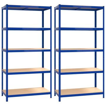 5-Layer Shelves in Blue - Durable Steel & Engineered Wood - 2 pcs