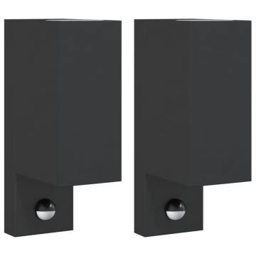 Outdoor Wall Lights with Sensors - 2pcs Black Aluminium