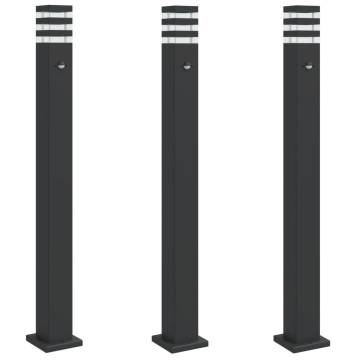 Outdoor Floor Lamps with Sensors - 3pcs Black Aluminium