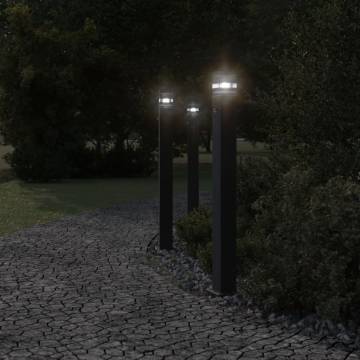 Outdoor Floor Lamps with Sensors - 3pcs Black Aluminium