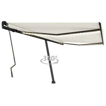 Manual Retractable Awning with LED - 400x300 cm Cream