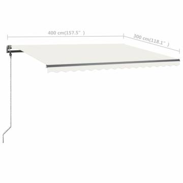 Manual Retractable Awning with LED - 400x300 cm Cream