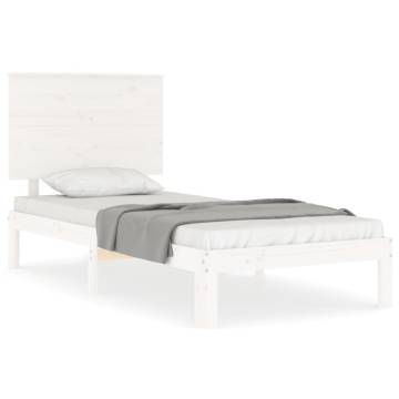 White Bed Frame with Headboard 90x200 cm - Solid Pine Wood