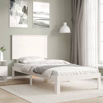 White Bed Frame with Headboard 90x200 cm - Solid Pine Wood