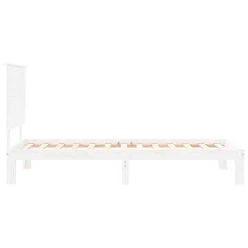 White Bed Frame with Headboard 90x200 cm - Solid Pine Wood