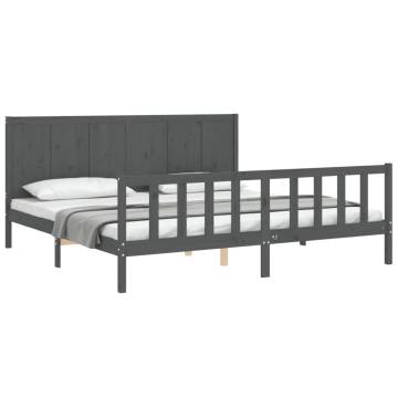 Grey Bed Frame with Headboard 200x200 cm | Solid Wood