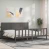 Grey Bed Frame with Headboard 200x200 cm | Solid Wood